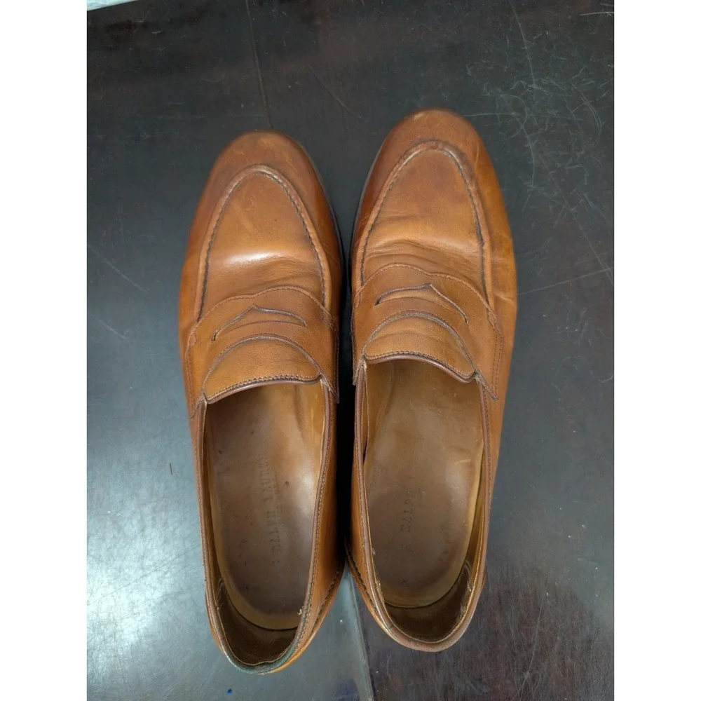 VTG 80s 90s Ralph Lauren Singleton Penny Loafers Mens 10.5D USA Calf Leather